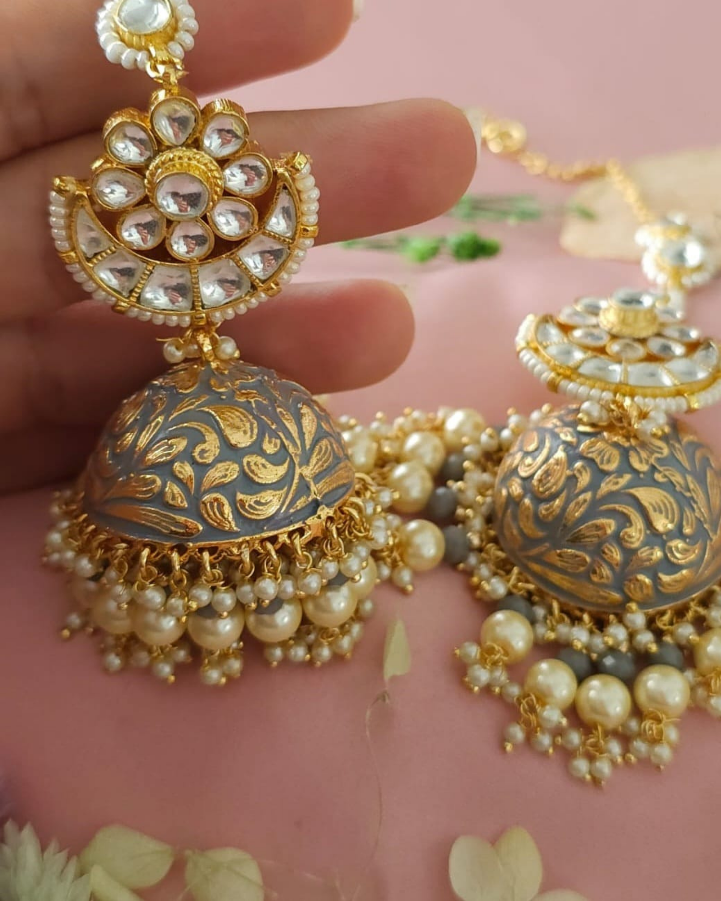 Meenakari Kundan jhumka Earrings