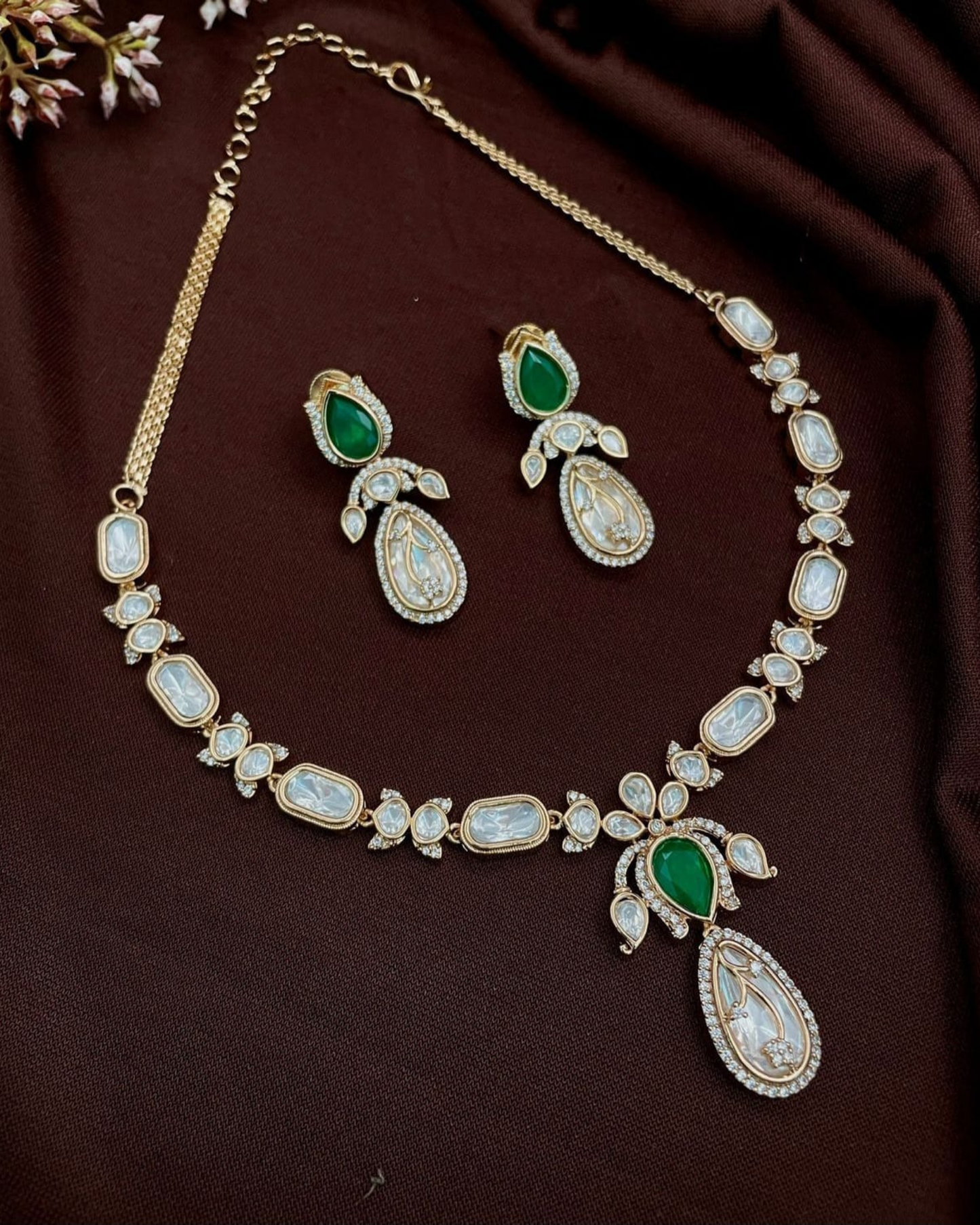 Moissanite Polki Kundan Pendent Set Necklace