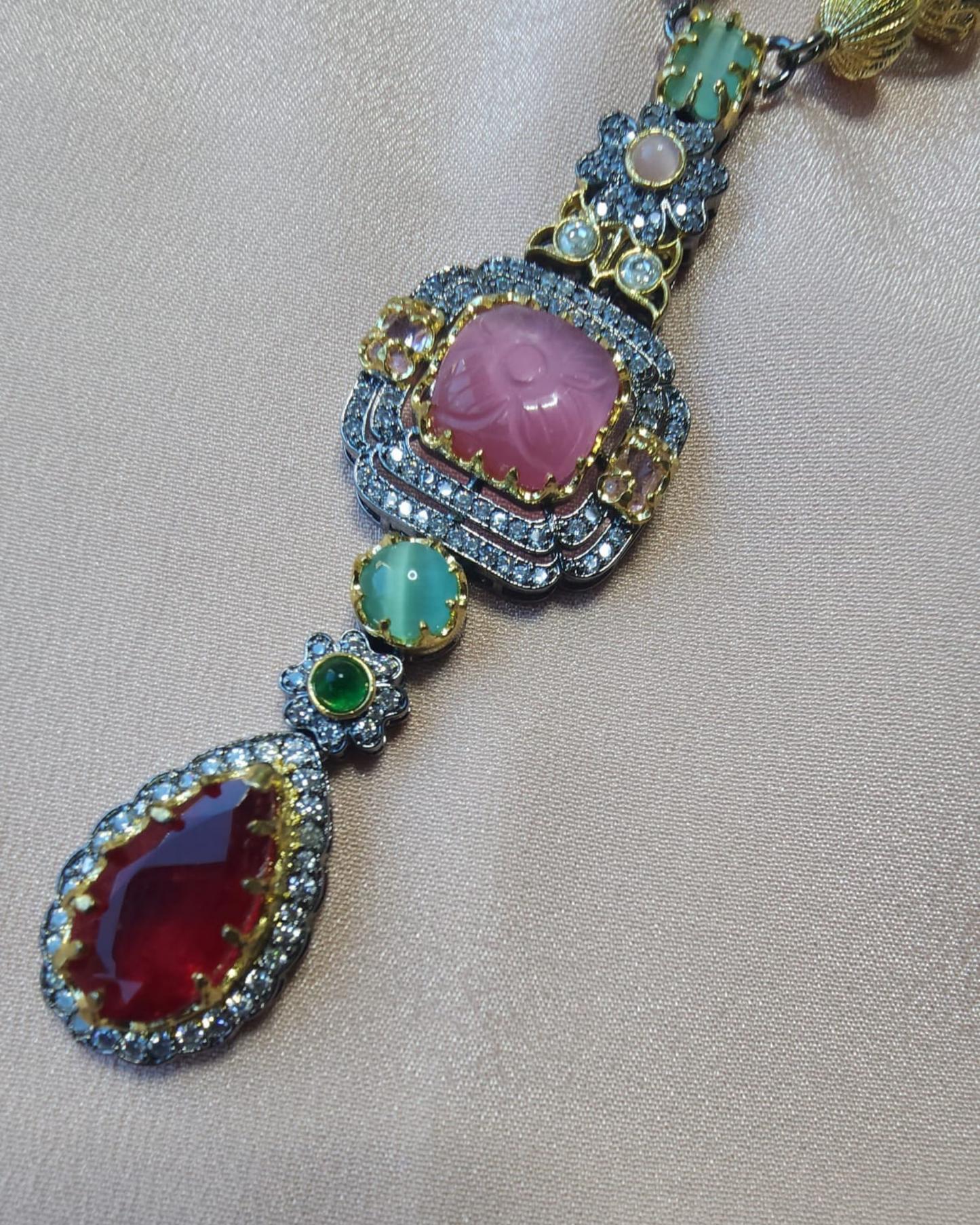 Multi Carved Stone Cocktail Necklace Set