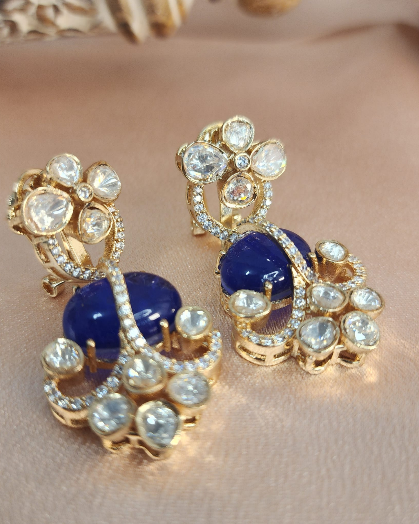 Pota Stone Moissanite Kundan Earrings