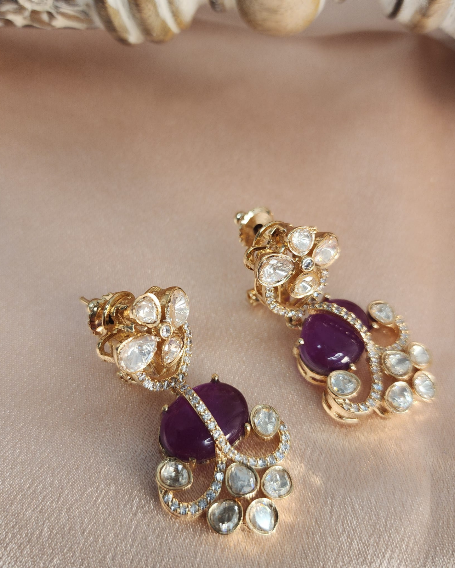 Moissanite Polki Kundan Earrings