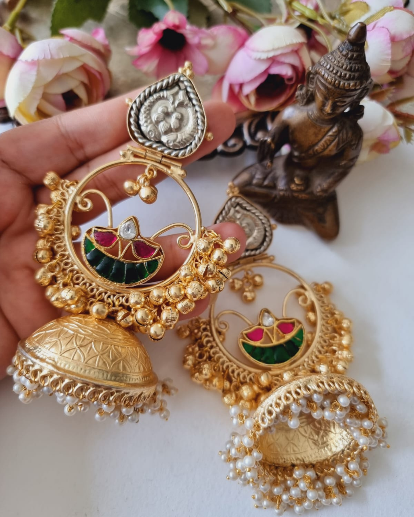 Meenakari Paachi Kundan Jhumki