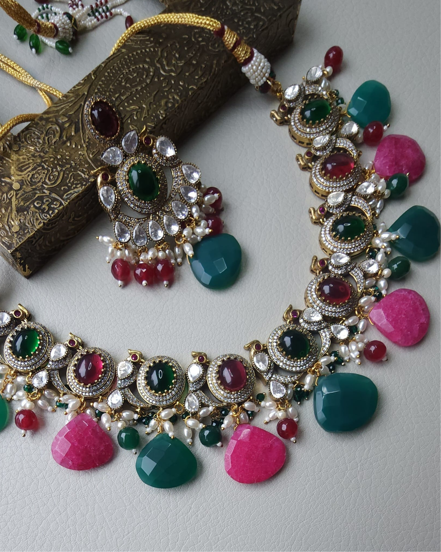 Moissanite polki jadau necklace set