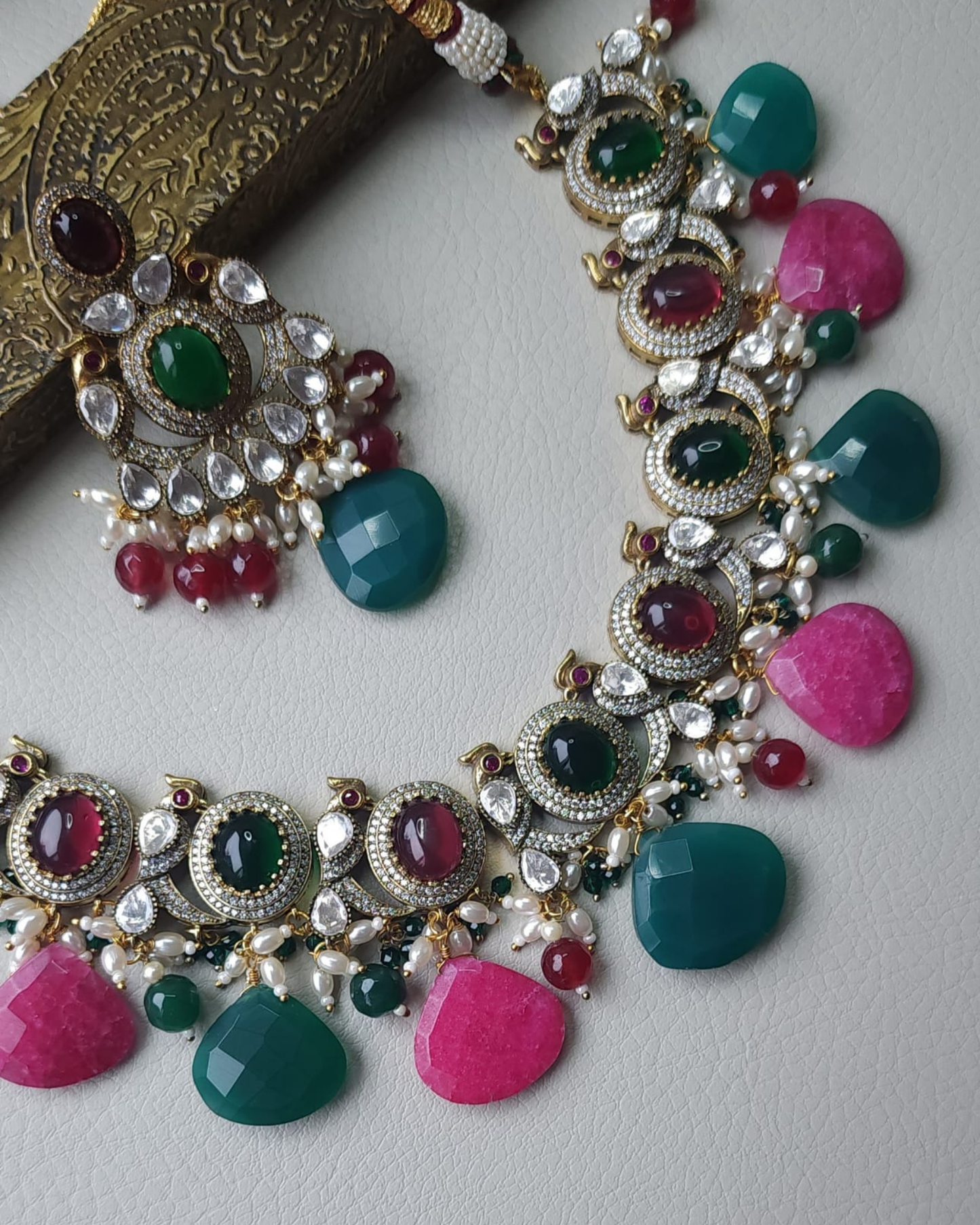 Moissanite polki jadau necklace set with Earring