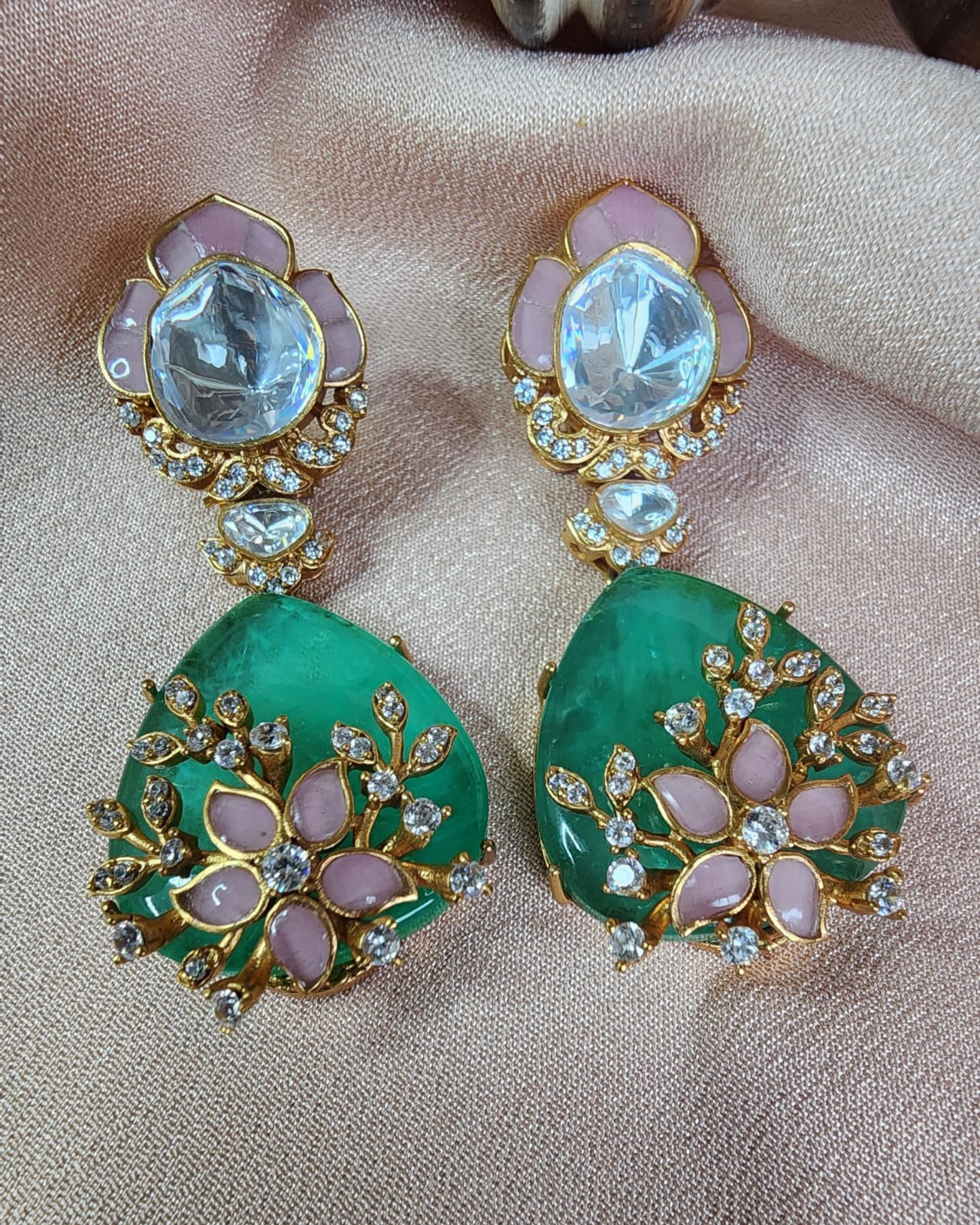 Doublet Kundan Earrings Mint