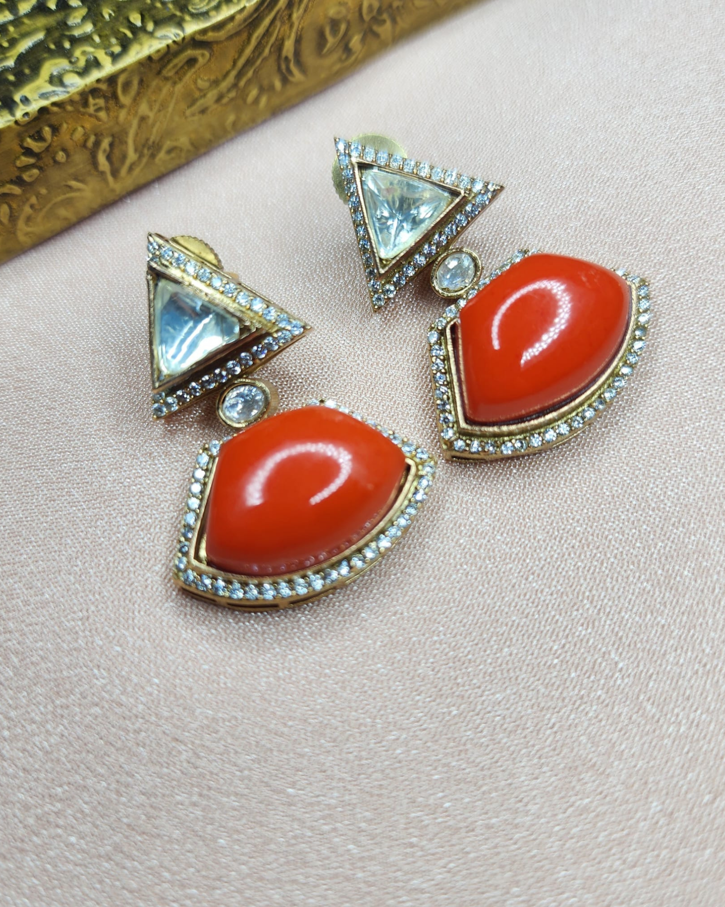 Moissanite and pota Stone Earring