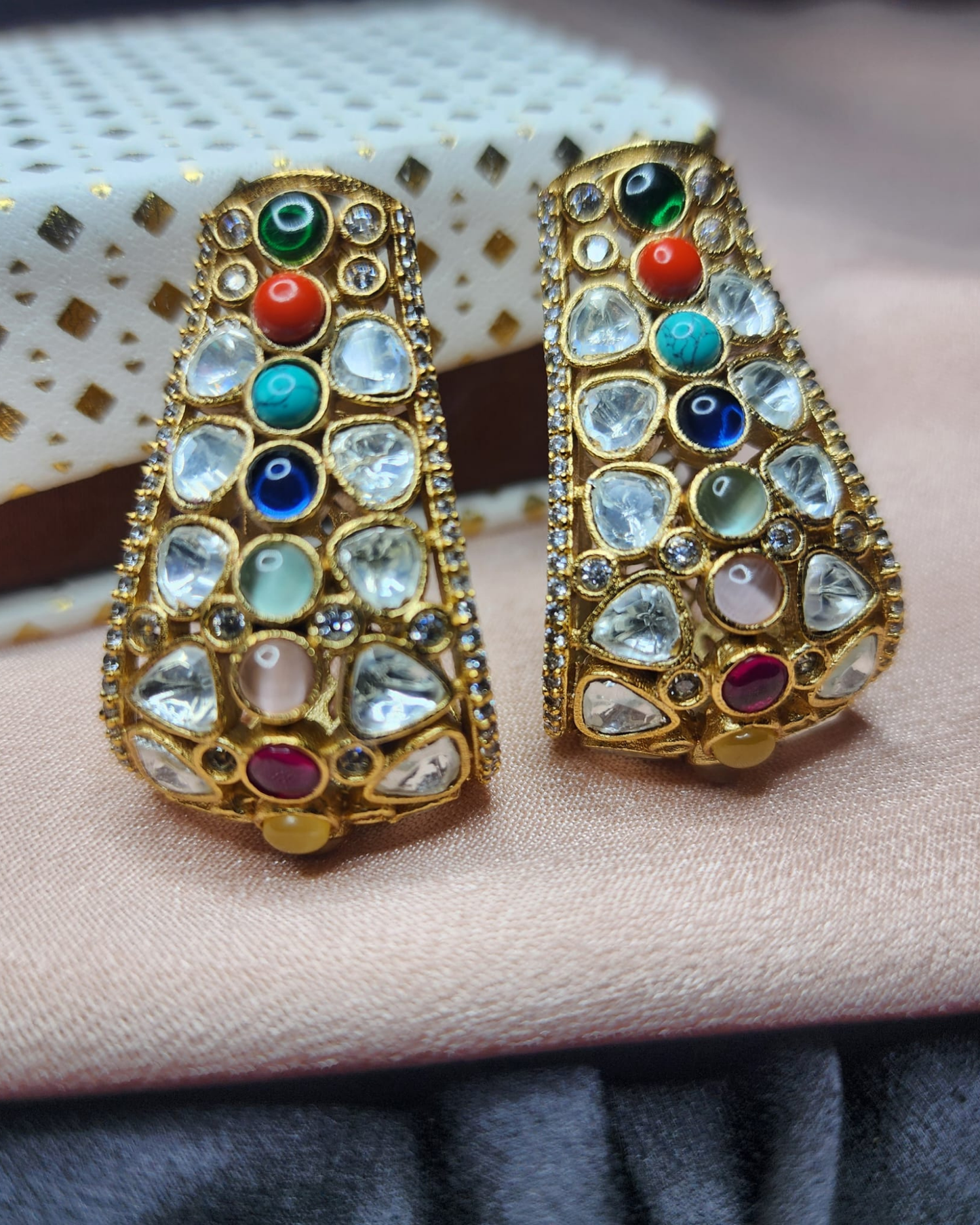 Moissanite Kundan Hoops in 22K Gold Plating