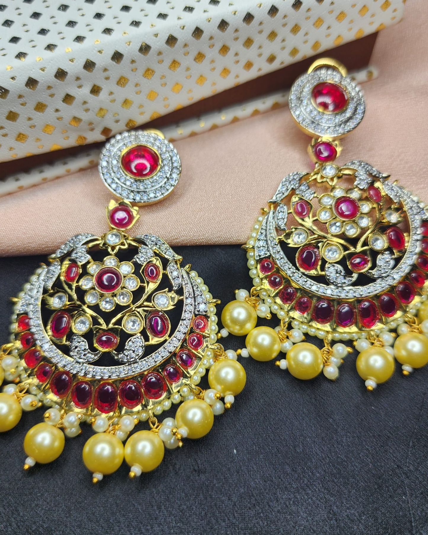 Kundan Polki Chandbali Earrings