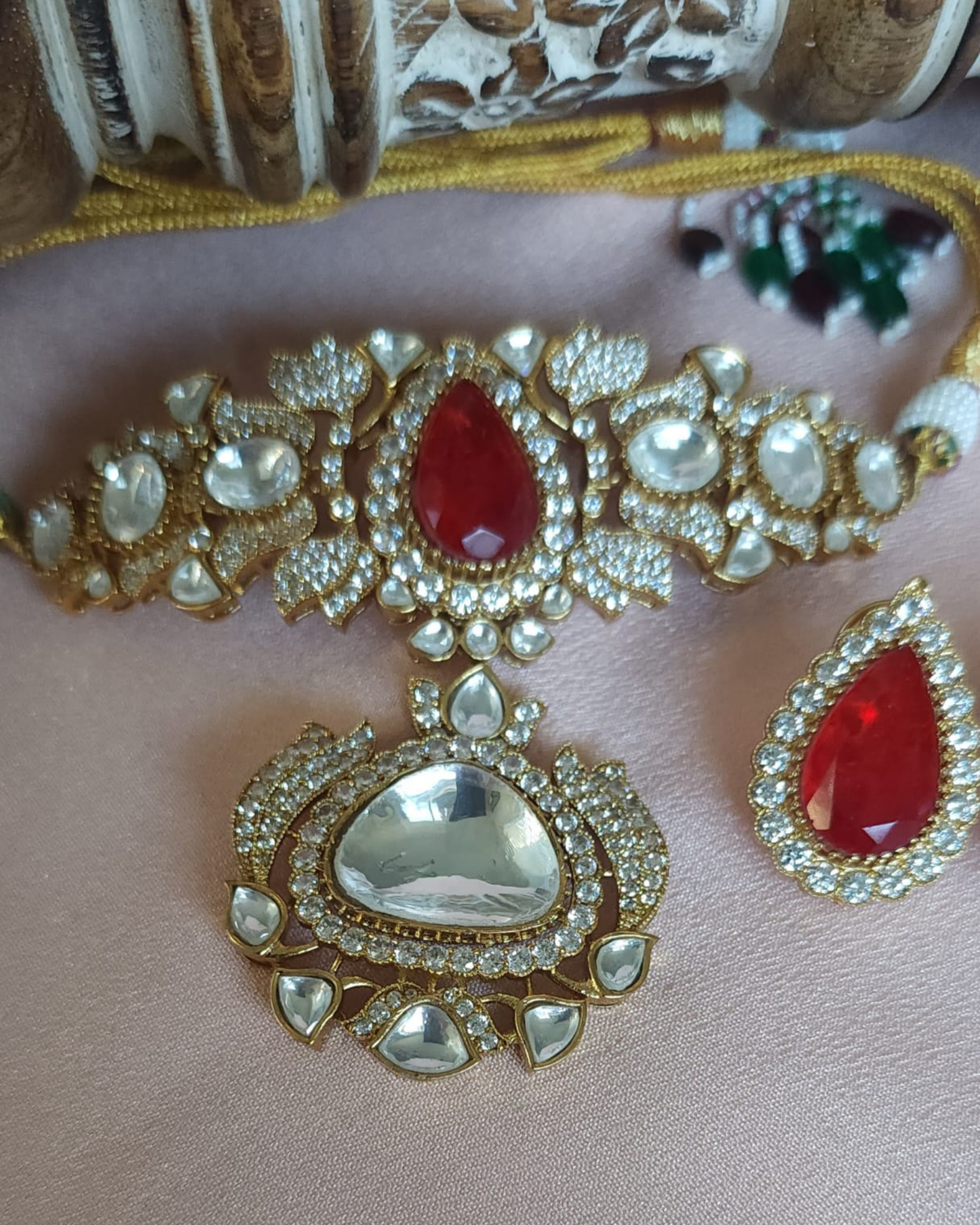 Polki Mossonite Gold Plated Choker Set