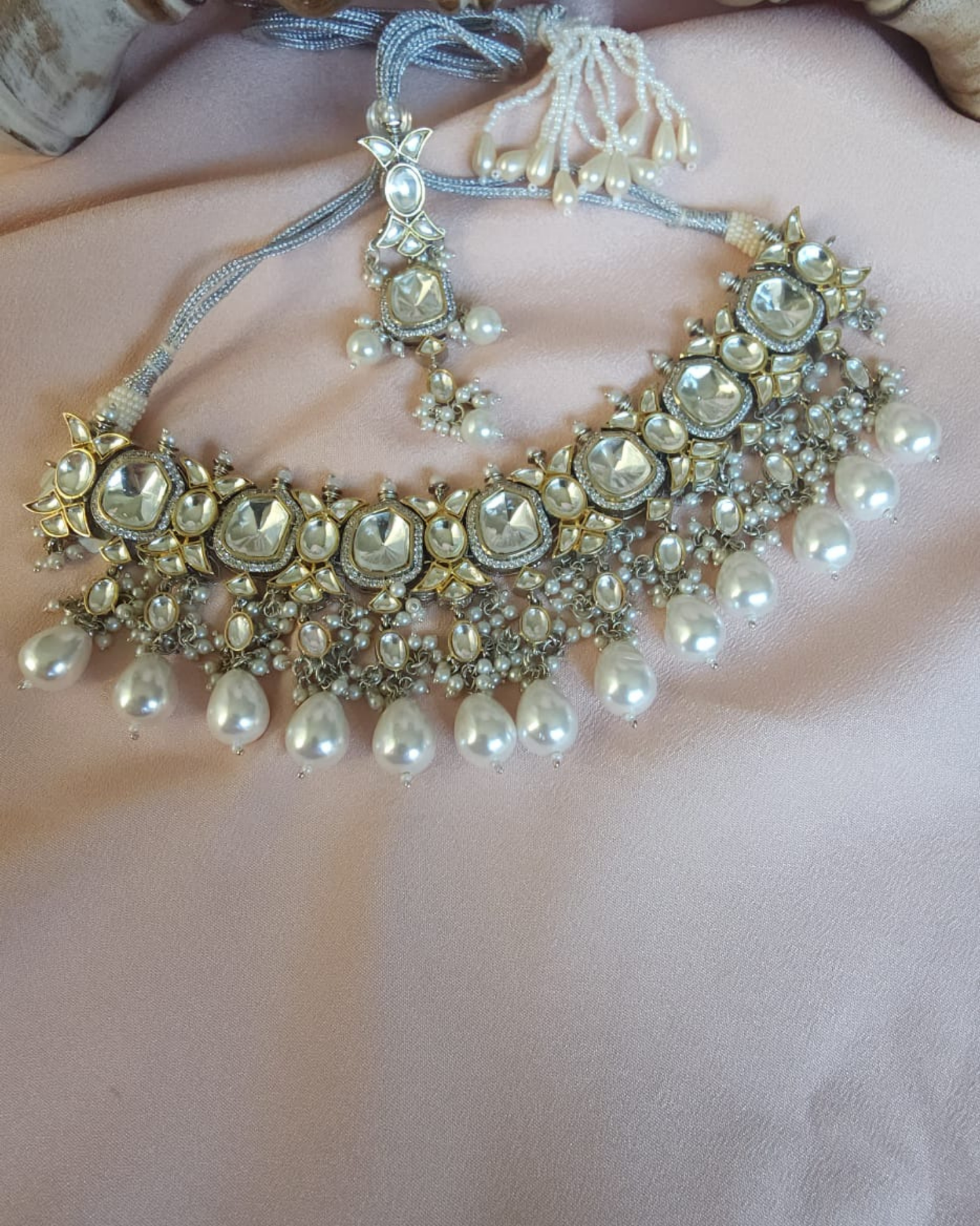 Polki Kundan with Baroque pearl necklace set