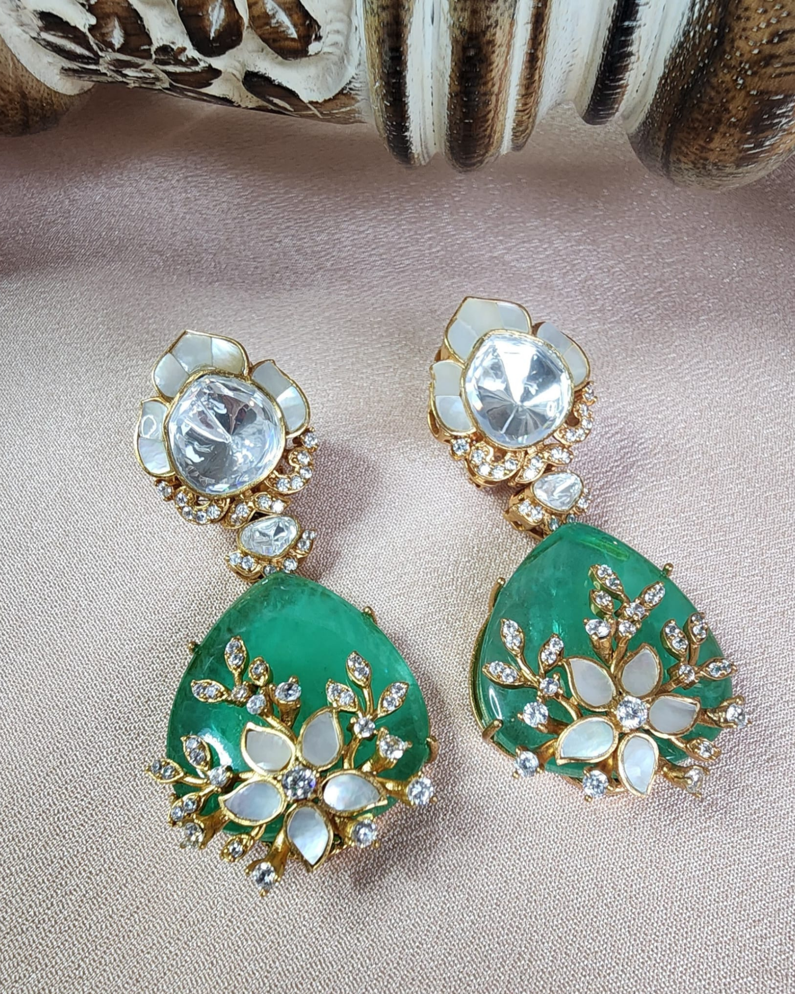Kundan Green Doublet Stone Necklace with Earrings